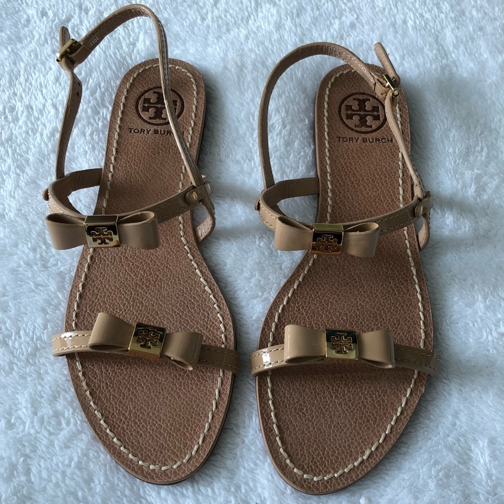 Tan Tory Burch Bow Sandals